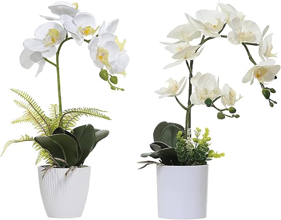 Olrla White Artificial Orchids Plant and Flowers in Pot Real Touch Faux Flowers for Home Office Decoration (Group 2)