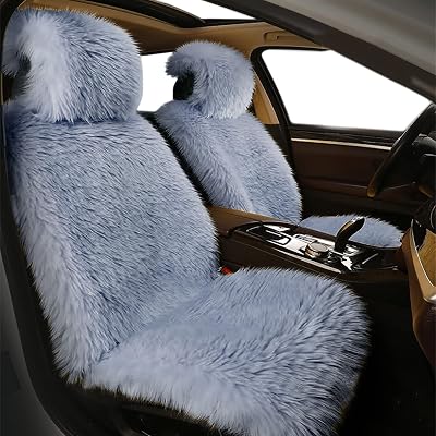 Big Ant Sheepskin Seat Covers, Sleek Design Full Size Car Seat Pad Soft Long Wool Warm Seat Cushion Cover Winter Protector - Universal Fit for Cars Driver Seat Office ChairGray,One Piece