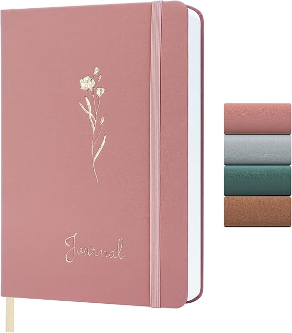 A5 Journal Notebook, 192 Pages A5 Notebook, Hardcover Leather Lined Note Book, 100gsm Lined Paper Journal for Women Men, Notepad for Diary, Office, School, Travel, Writing, 14.5 x 21cm (Pink)