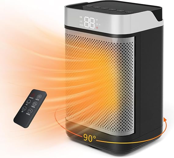 Space Heater, Portable Electric Heaters for Indoor Use with Remote, Digital Display, 12H Timer, 1500W PTC Ceramic Fast Safety Heat for Bedroom Office Home