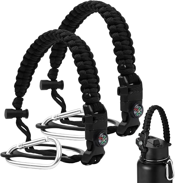 Water Bottle Handle Strap Paracord Handle Strap Cord with Carabiner Fits Wide Mouth Bottles 12oz to 64oz