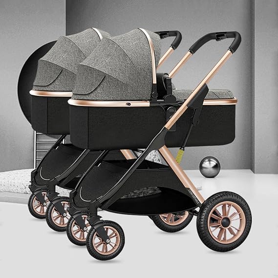 YCKEGEW Double Stroller for Toddlers Side by Side,Two-Way Baby Stroller Twins Pushchair-Detachable,High Landscape Seat and Adjustable Canopy (Color : Dark Gray)