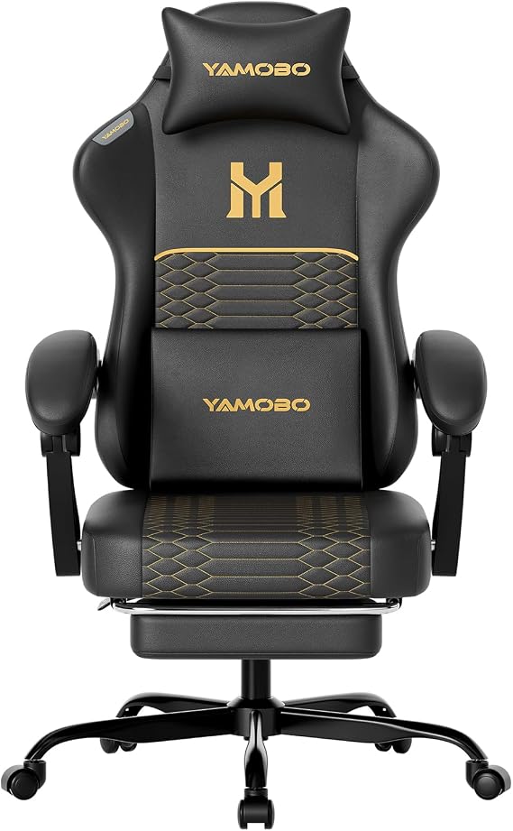 Gaming Chair with Footrest, Ergonomic Video Game Chair with Adjustable Lumbar and Headrest Massage Support,PU Leather High Back Recliner Comfortable for Office, Game and Study, Black