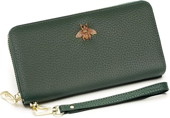 Genuine Leather Wallet Wristlet,Clutch Purses for Women,Phone Wallet(Green) | Wristlet Wallet with Credit Card Holder, Wrist Strap, Zip Coin Pocket, Water-resistant Long Wallet for Daily Party Gifts