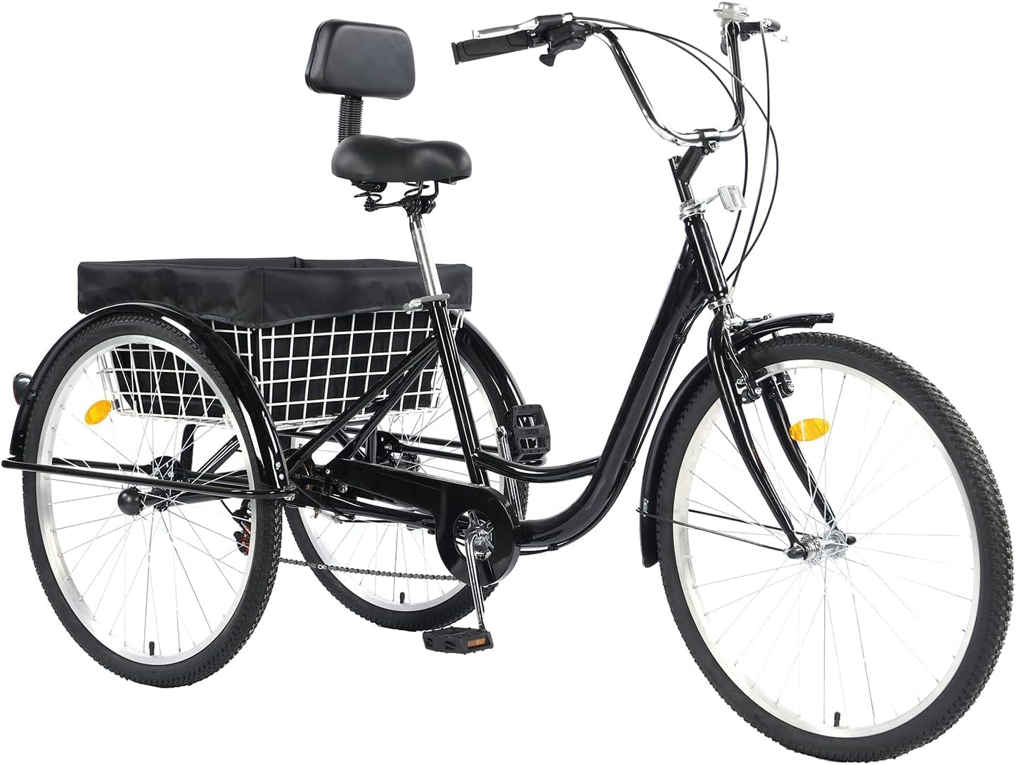 Adult Trikes 24 inch Wheels Low Step-Through with Cargo BasketFull Assembly Tool，Adult Tricycles Three Wheel Trike Bike Cruiser 7 Speed, Suitable for Women, Men, Seniors