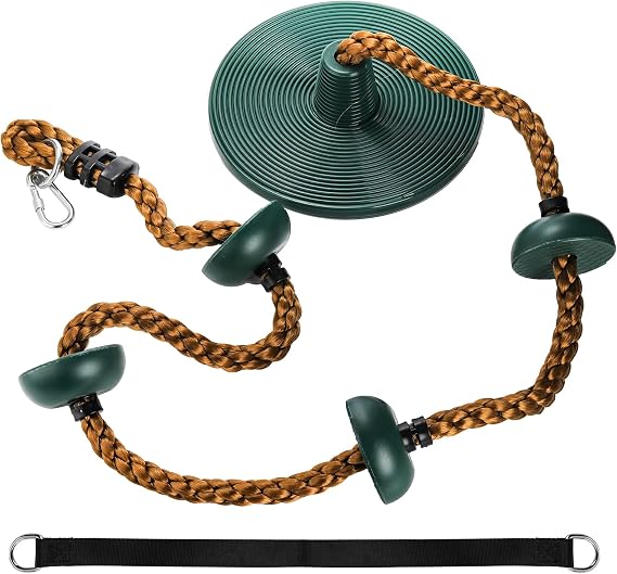 ZENFUN Climbing Rope with Platform and Disc, Tree Swing Seat Set Outdoor Playground Accessories Including Bonus Hanging Strap & Carabiner, Secure Trees House Swings, Gym Backyard, Max Load: 220lb