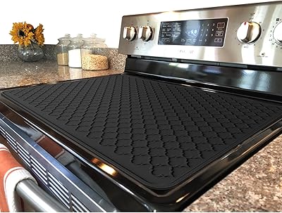 Silicone Stove Mat for Glass Top - XL Dish Drying Mats, Glass Cooktop Protector, Range Covers for Electric Stove Black Grid,28x20