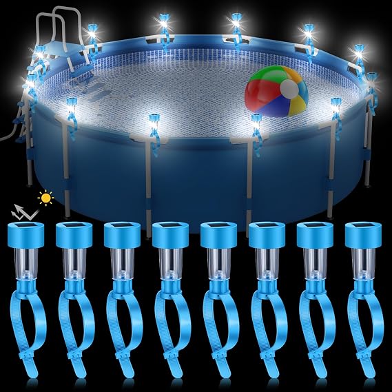 Tujoe 12 Pcs Pool Waterproof Solar Lights for Above Ground Pools Solar Pool Side LED Lights Frame Pool Decoration at Night for Swimming Pool Trampoline Outdoor Decor(Warm White Lights)
