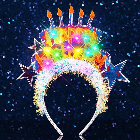JEAIRTS Light Up Happy Birthday Headband Glow Led Star Birthday Crown Celebration Hair Accessories