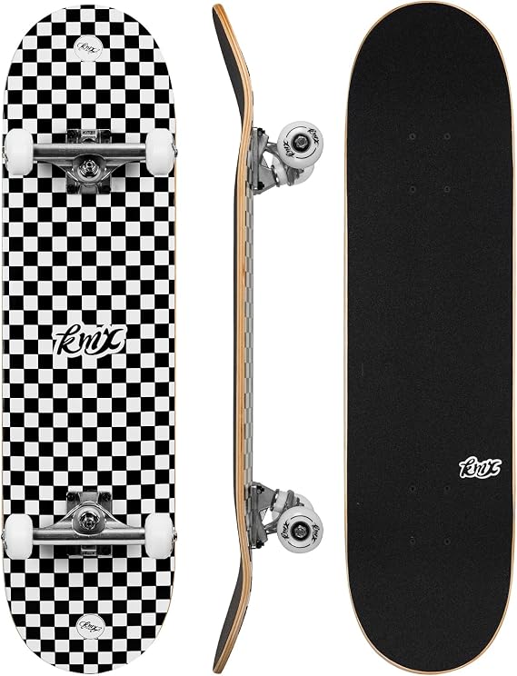 KMX Skateboard für Anfänger 7-lagigem Hartahorn-Deck Double Kick und Concave Profi Alu-Trucks Für Kinder Erwachsene Ideal für Cruising & Basics Tricks