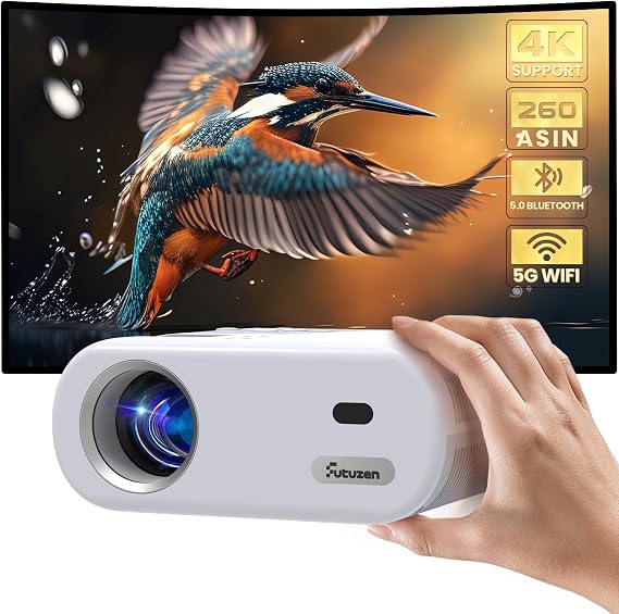 Mini Projector, Projector with WiFi and Bluetooth, 1080P Support Portable Projector, Built-in Speaker, Compatible with Smartphone/Tablet/TV Stick, Movie Projectors for Bedroom, Home Theater, Kids Gift
