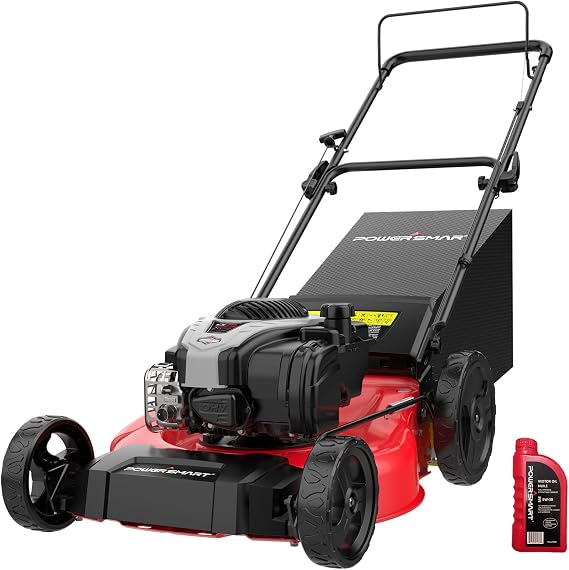 PowerSmart 21" Gas Lawn Mower, 140cc B&S E550 Engine, 3-in-1 with Bagging, High Wheels, Lightweight, Easy Assembly, Cordless Push Lawn Mowers for Garden Yard