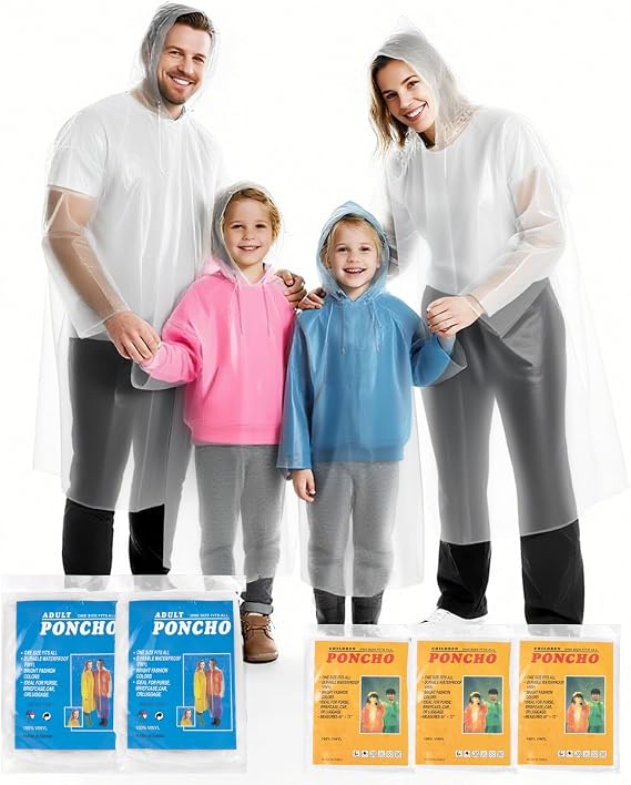 RAINFLOW Disposable Rain Ponchos - Raincoat Clear Waterproof Hood Raincoat | Rain Ponchos for Adult, Poncho Rain Cover for Women & Men, Camping, Travel, Hiking, Festivals, Outdoor Events & Rain Gear