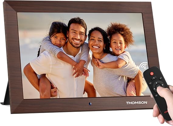 10.1" Digital Picture Frame with Remote Control, 1280 * 800 IPS Full View Ultra Clear Screen, Wooden Frame, Share Videos Photos Send Wishes Auto-Rotate Slideshow Non-WiFi