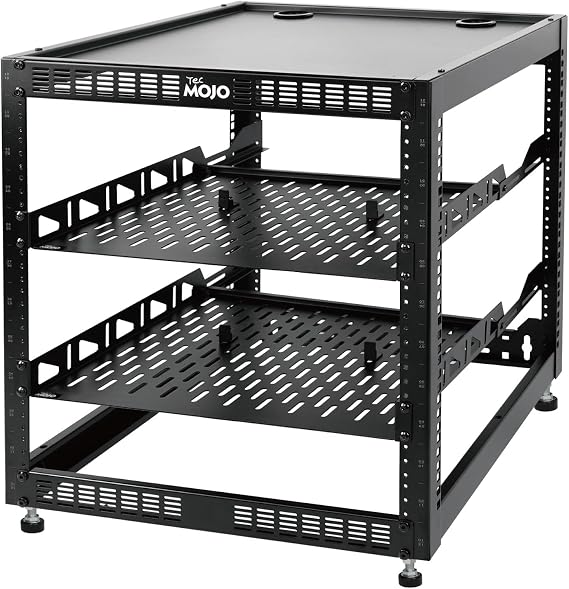 Tecmojo 12U Open Frame Network Rack for IT & AV Gear, AV Rack Floor Standing or Wall Mounted,with 2 PCS 1U Rack Shelves & Mounting Hardware,Network Rack for 19" Networking,Audio and Video Device