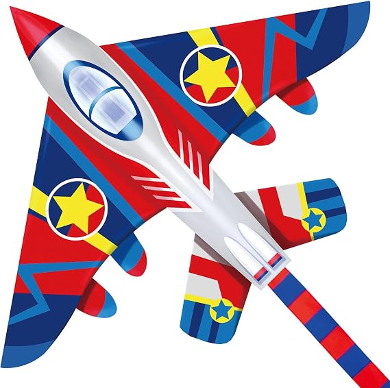 HONBO 58" Fighter Plane - Kite for Kids & Adults, Easy to Fly, Beach Trip Beginner Kite with Reel and 200ft String