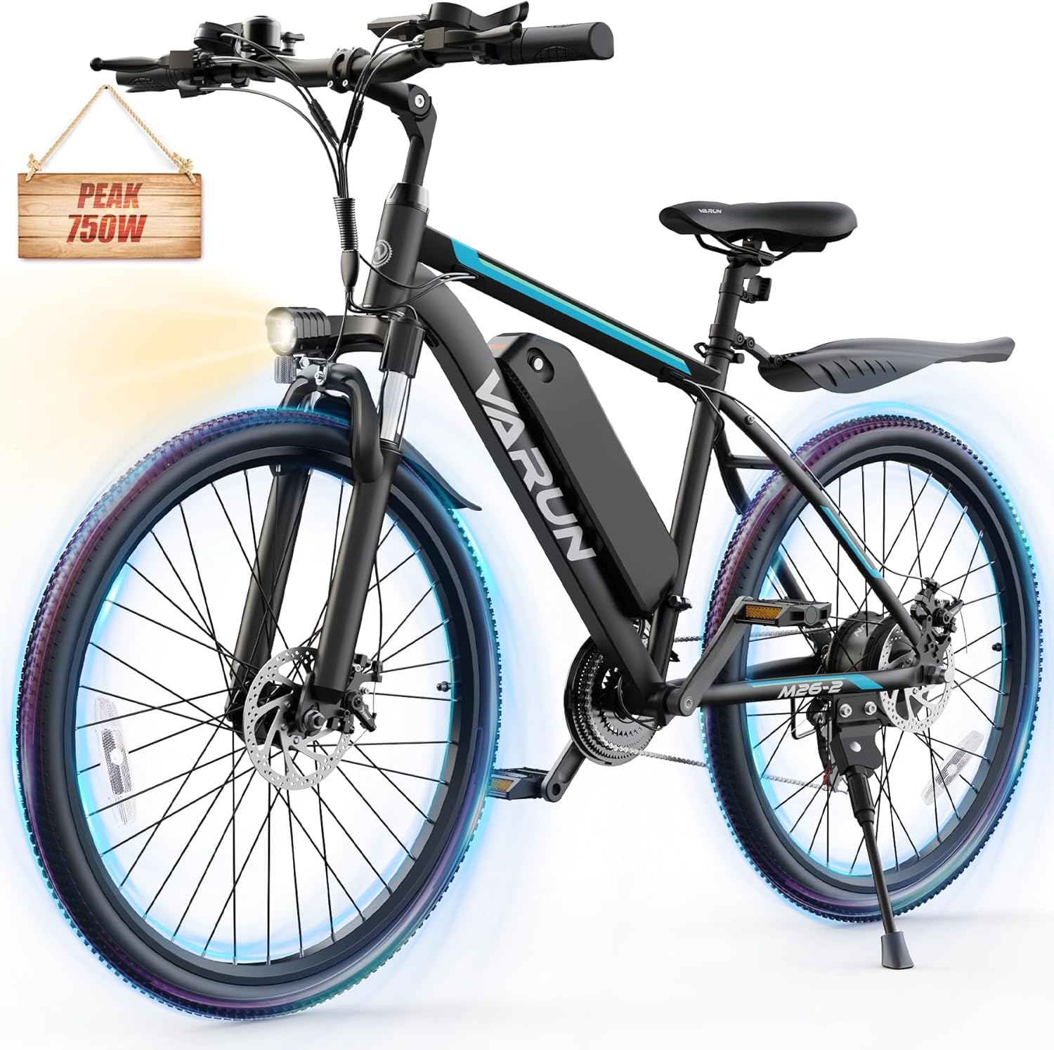 VARUN Electric Bike - Ebikes for Adults Peak 750W Up to 45Miles & 20MPH Commuter Ebike with 48V 7.8AH Removable Battery, 26 Electric Mountain Bike with Front Fork Suspension and Dual Disc Brakes