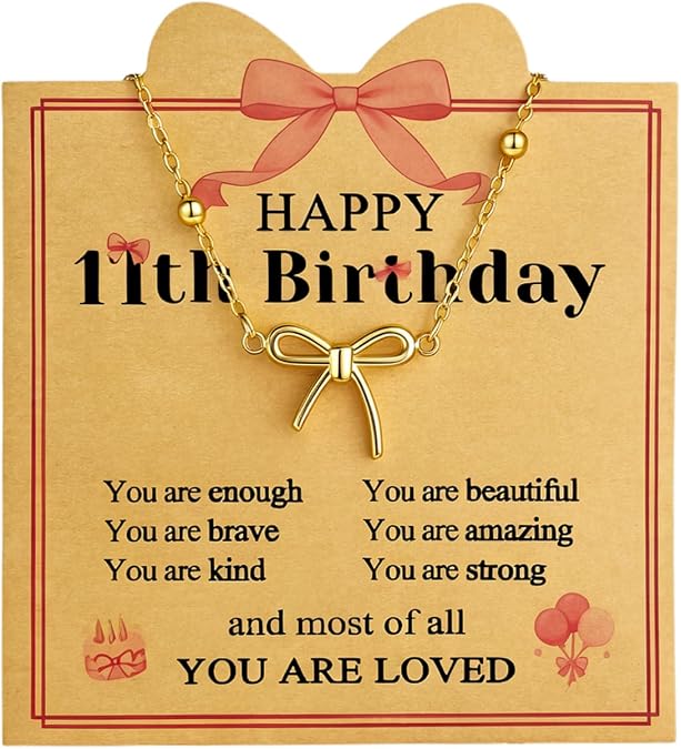 Always Remember You Are Loved Cute Gold Bow Necklace Happy 8th 9th 10th 11th 12th 13th Birthday Gifts Jewelry for Loved Birthday Celebrations