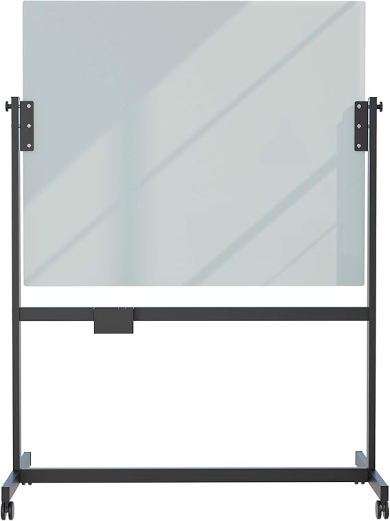 U Brands Glass Dry Erase Whiteboard Rolling Easel, 49" X 41", Magnetic