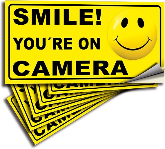 iSYFIX Smile You're On Camera Stickers for Home, 4x2 Inch, 6 Pack