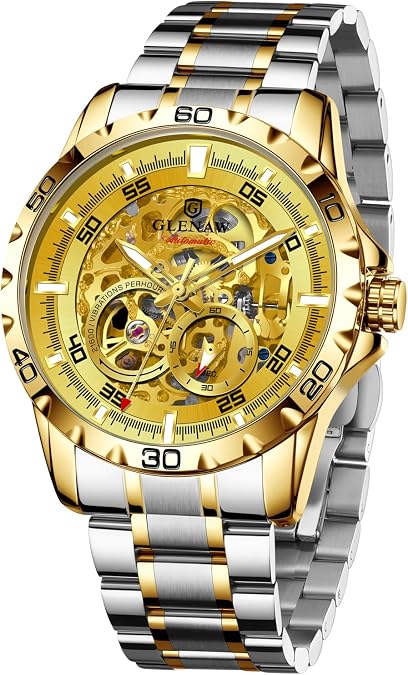 Men's Automatic Skeleton Mechanical Watch - Pre-Calibrated Movement | Stainless Steel Exposed Design for Business & Casual