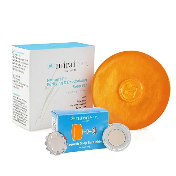Mirai Clinical Persimmon Soap Bar, Magnetic Soap Holder, Nonenal Solution