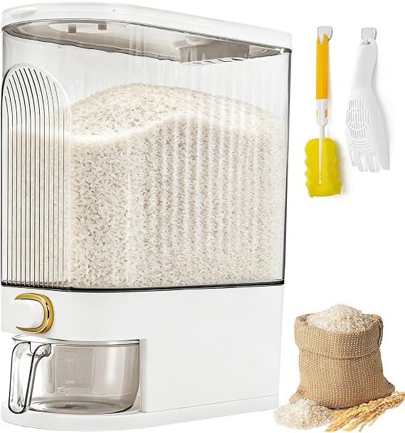 Cididu Clear Rice Holder Dispenser, 22 Lbs Large Grain Storage Container with Measuring Cup, Cylinder Household Food Dispenser Bucket Kitchen Organization for Cereal Oatmeal Coffee Bean Soybean Corn