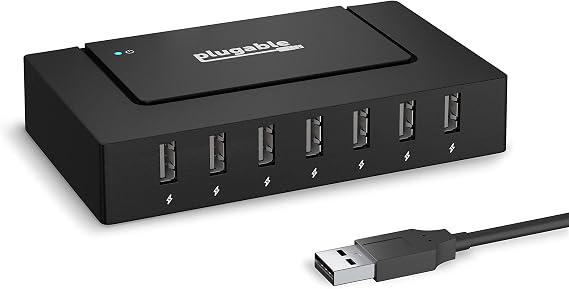 7 Port USB Hub - Plugable USB Hub for Multiple Devices and USB 2.0 Data Transfer with a 60W Power Adapter - Driverless
