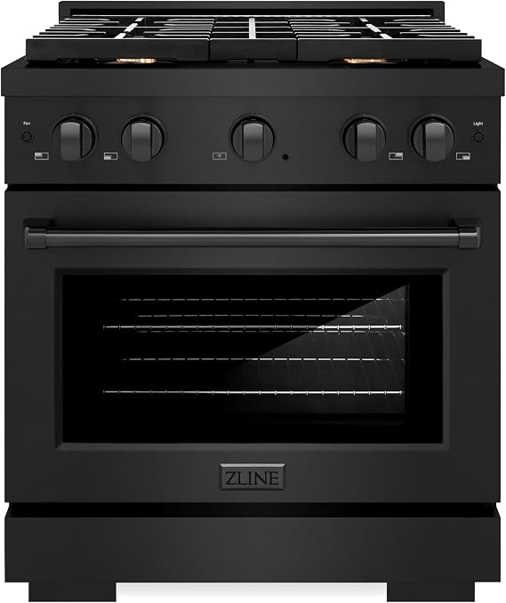 ZLINE 30 in. 4.2 cu. ft. Paramount Gas Range with Convection Gas Oven in Black Stainless Steel with 4 Brass Burners (SGRB-BR-30)