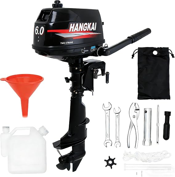 2 Stroke 6 HP Outboard Boat Motors, 102CC Heavy Duty Fishing Boat Engine Marine Engine with Water Cooling & CDI Ignition System, Outboard Motor Boat Engine for Inflatable Boats, Dinghies Boats