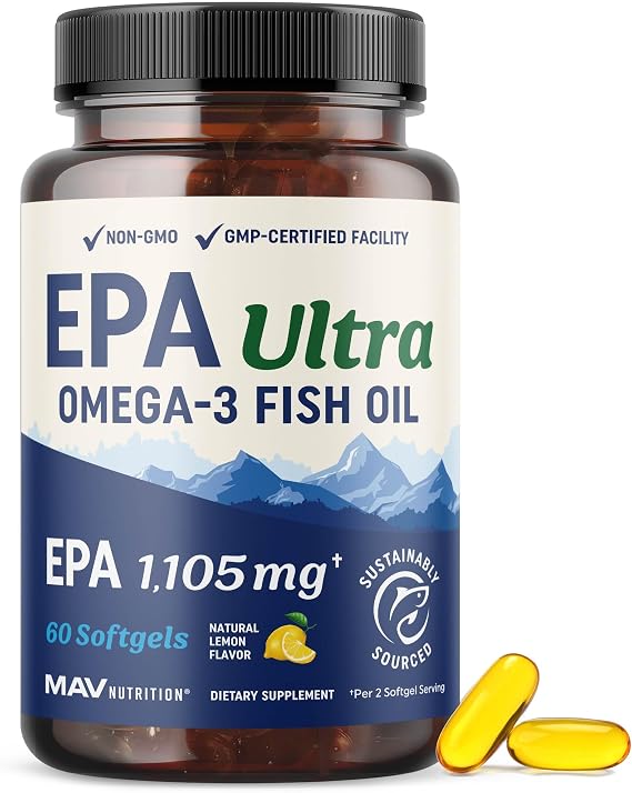 EPA Ultra 1105MG, Heart Health & Cellular Support, Omega 3 Fish Oil, 60 Ct | 1650MG Total Omega-3 Fatty Acids, High Strength EPA Supplement, Sustainably Sourced, Non-GMO, 3rd-Party Tested, 60 Softgels
