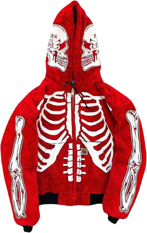 NUFR Skeleton Zip Up Hoodie Skeleton Jacket Black Oversized Streetwear Pullover Sweatshirt for Men