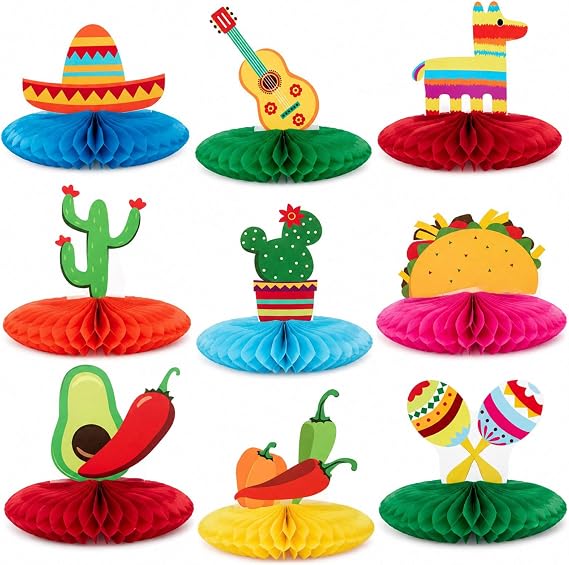 WILLBOND 9 Pcs Mexican Fiesta Party Table Honeycomb Centerpiece Decoration