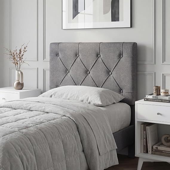 GIANTEX Upholstered Headboard for Twin/Twin XL Size Bed, Wall Mounted Twin Headboard Only, Modern Button Tufted Headboard for Dorm Bedroom, Attachment Device Included, Dorm Headboard, Gray