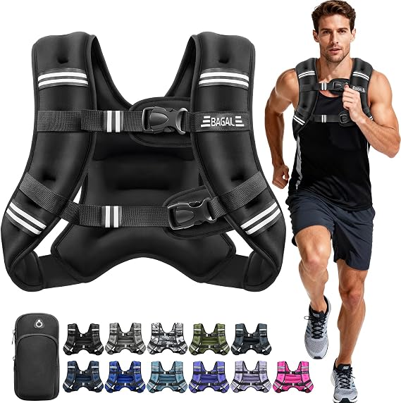 BAGAIL Comfort-Fit Weighted Vest for Woman, Even Weight Distribution, Faster Weight Loss, No-Chafe or Bounce for Walking & Running with Detachable Phone Pouch & Reflective Stripes (Available 5-30lbs)