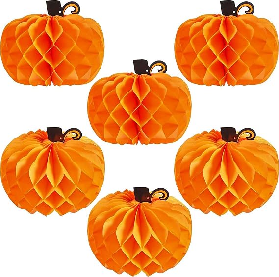 HGJST 6 Pack Paper Pumpkin Honeycomb Pumpkin Centerpieces 3D Tissue Pumpkins 10.2 Inch Hanging Decoration for Halloween/Thanksgiving Fall Festival Party Supplies