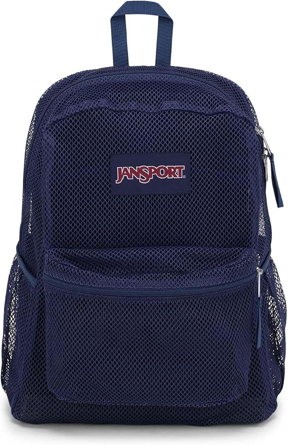 JanSport Eco Mesh Backpack, Red Tape, 17 x 12.5 x 6 - Large Semi-Transparent Bag for Adults with Laptop Sleeve, Padded Back Panel, Navy