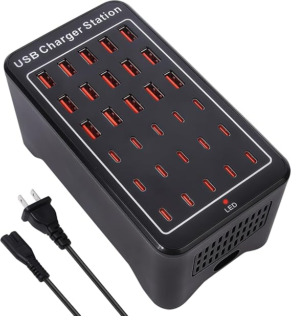 150W(30A) 30-Port USB Charging Station, Multiple USB C Charger Block