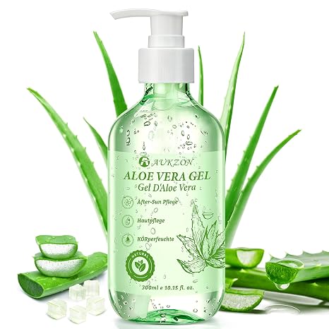 Aloe Vera Gel 300 ml - 100% Natural Aloe Vera Moisturising Cream for Face Body and Hair Soothing Nourishing Natural Cosmetics for Dry Stressed Skin After Sun Sunburn