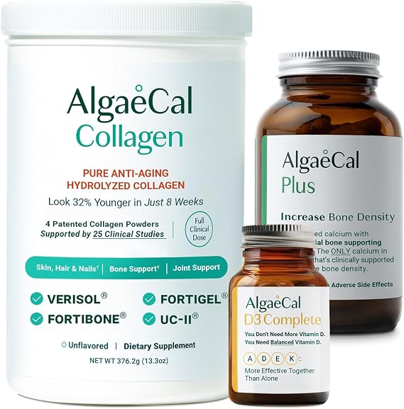 ALGAECAL Calcium, Vitamin D3 & Collagen Bundle Hydrolyzed Collagen with Clinically-Supported Verisol, Fortibone & Fortigel, Plus Calcium, Vitamin ADEK, Trace Minerals for Bone Health & Anti-Aging