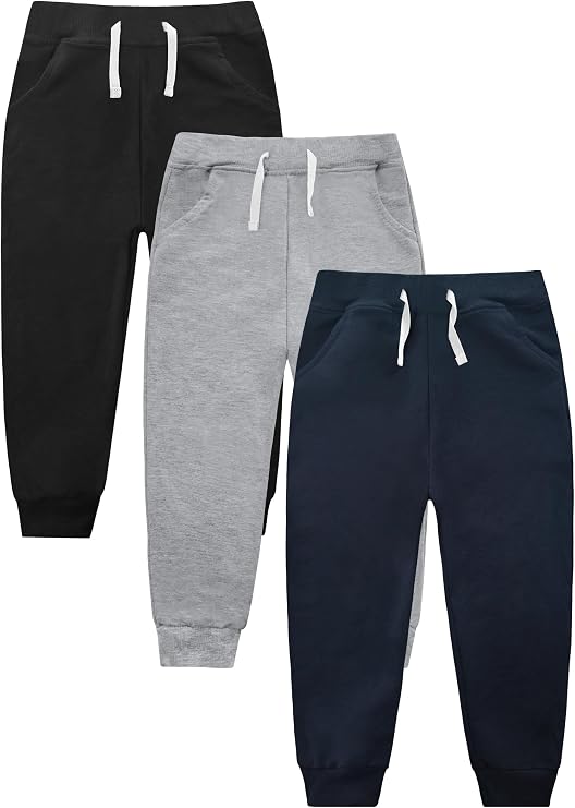 3 Pack Sweatpants Boys,Cotton Toddler Jogger Pants with Drawstring for Kids Toddler Boys