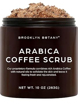 Brooklyn Botany Arabica Coffee Body Scrub - Moisturizing and Exfoliating for Body, Face, Hand, Foot - Fights Stretch Marks, Fine Lines, Wrinkles - Great Gifts for Women & Men - 10 oz