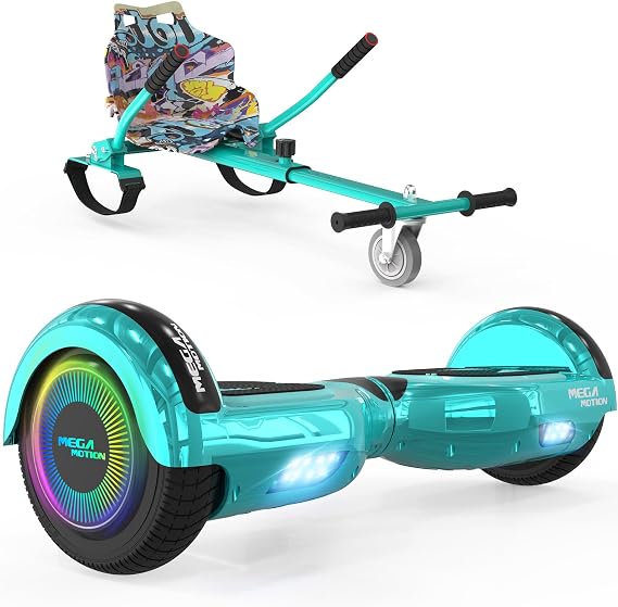 MEGA MOTION 6.5 Inch Hoverboards with Seat for Children Gift for Children with Bluetooth Speaker Powerful Motor with LED Lights