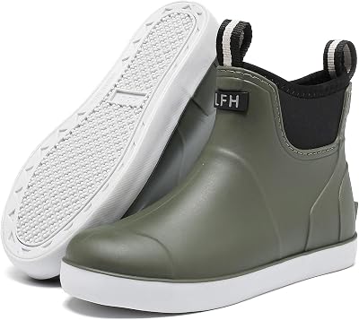 Womens Deck Boots, Waterproof Ankle Rain Boots with Anti-Slip Traction, Rubber Garden & Fishing Boots for Boating, Camping, Farming & Outdoor Work