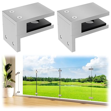 LukLoy 2 Pack Wall to Glass Clamp F Shape for 5/16"1/2" Thick Glass