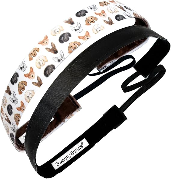 Sweaty Bands No Slip Headband, 2 Pack Dogs Days and Wicked Black 5/8-Inch | Womens Gift Pack, Velvet Lined Performance Headbands for All Day Wear