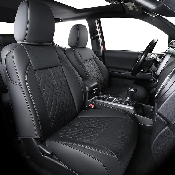 LUCKYMAN CLUB Tacoma Custom Fit Seat Covers for 2016-2023 Tacoma Crew Cab with Faux Leather (Black)