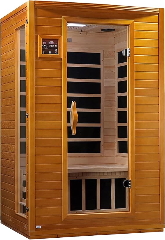 Dynamic Saunas Andora 2-Person Low EMF FAR Infrared Sauna with Red Light Therapy & Bluetooth Speakers | Personal Indoor Dry Heat Sauna for Home & Gym Made from Canadian Hemlock