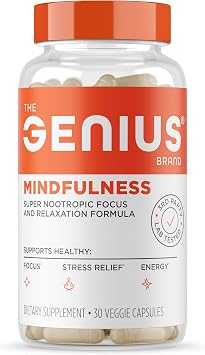 The Genius Brand Genius Mindfulness - Brain Health Supplement - Supports Healthy Mindsets - Calm, Energy, Memory & Focus Support - Ashwagandha, NeuroFactor & More - 30 Veggie Pills