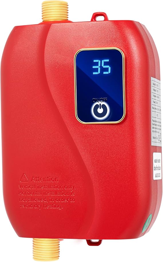 Tankless Water Heater Electric, 110V 3000W Instant Hot Water Heater with US Plug, Energy Efficient Electric Water Heater for Sink Kitchen, Inline Water Heater, RV Tankless Water Heater, Red